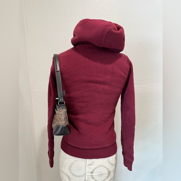 Aeropostale Y2K Vintage Burgundy Zip Up Hoodie Jacket Faux Fur Lining Size Small - Picture 10 of 15